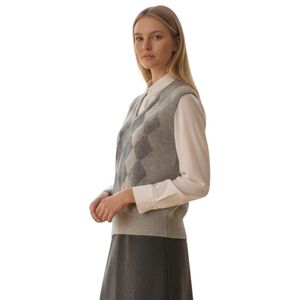 Vintage Lambswool Made In Italy Argyle Sweater Vest Grey Small
